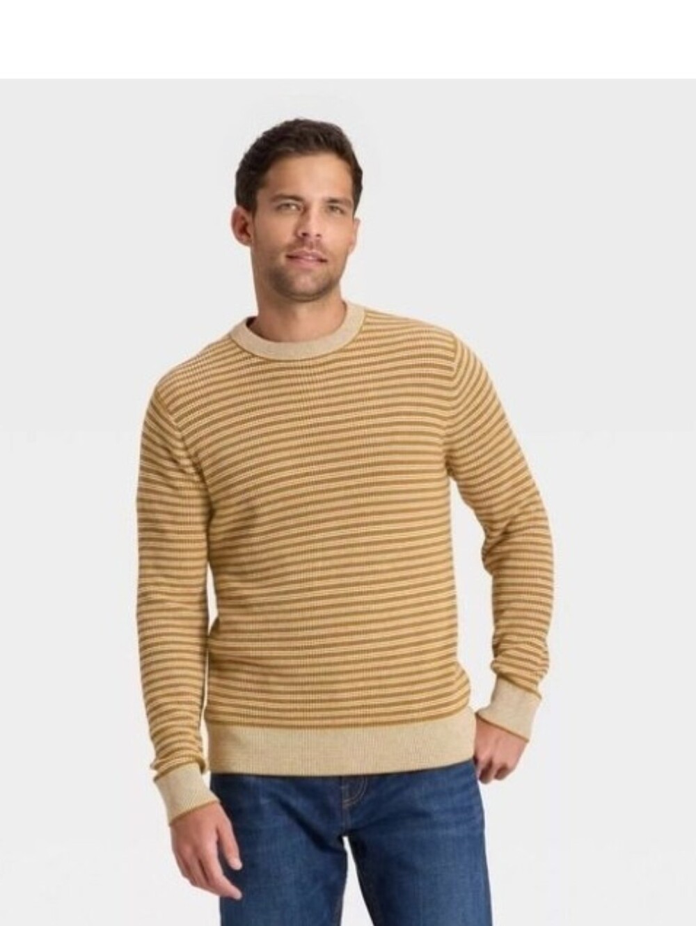 Goodfellow & Co Men's Textured Striped Crewneck Sweater, Light Gold Size L